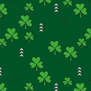 St Patrick's day little green shamrock lucky charm clover leaves forest green