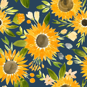 sunflower fields for fall on navy