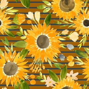 sunflower fields for fall -rust & navy stripes