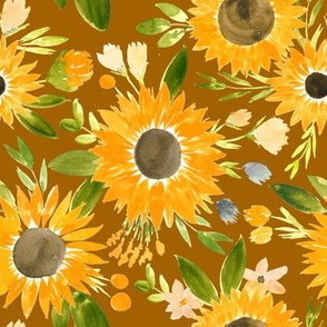 sunflower fields for fall on rust brown