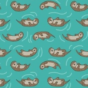 SMALL -  otter fabric // cute otters design animals fabric nursery baby andrea lauren - turquoise