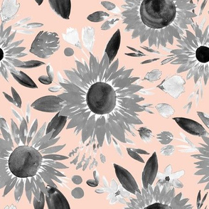 black and white sunflowers on blush pink