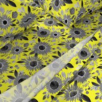 black and white sunflowers on bright yellow 