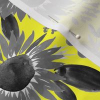 black and white sunflowers on bright yellow 