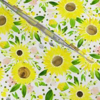 Sweet Sunflowers Field Spring Floral on Green Dots - Small 