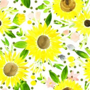 Sweet Sunflowers Field Spring Floral on Green Dots - Small 