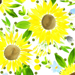 Sweet Sunflowers Field Spring Floral on Green Dots - Large 