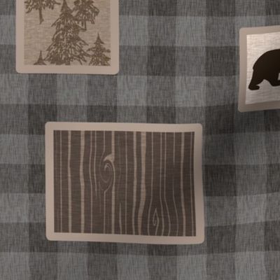 Woodland Collage on Plaid - brown/grey