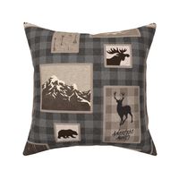 Woodland Collage on Plaid - brown/grey