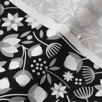 Modern Cotton Boll Floral Black And White