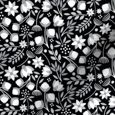 Modern Cotton Boll Floral Black And White