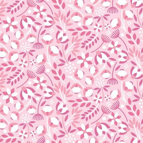 Modern Cotton Boll Floral Pink