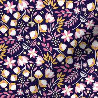 Modern Cotton Boll Floral Royal Purple