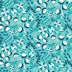 Modern Cotton Boll Floral Teal