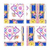 roses leaves leaf Victorian baroque rococo swirls scrolls filigree flowers floral bouquet vases colorful purple blue pink red swags   inspired scarf scarves dots   inspired