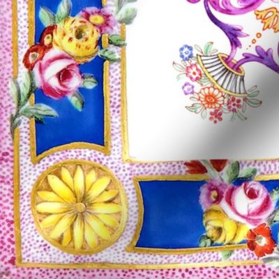 roses leaves leaf Victorian baroque rococo swirls scrolls filigree flowers floral bouquet vases colorful purple blue pink red swags   inspired scarf scarves dots   inspired