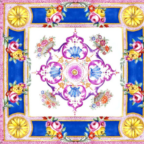 roses leaves leaf Victorian baroque rococo swirls scrolls filigree flowers floral bouquet vases colorful purple blue pink red swags   inspired scarf scarves dots   inspired