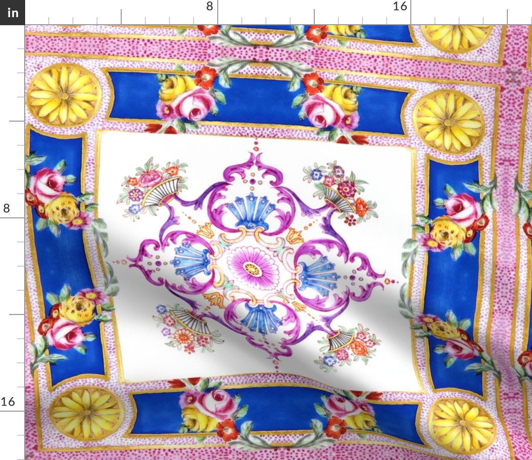 roses leaves leaf Victorian baroque rococo swirls scrolls filigree flowers floral bouquet vases colorful purple blue pink red swags   inspired scarf scarves dots   inspired