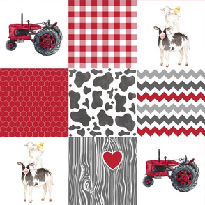 Farm//Love you till the cows come home//Tractor (Red) - Wholecloth Cheater Quilt