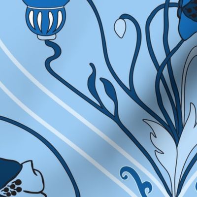 Art Nouveau Poppies - Classic Blue