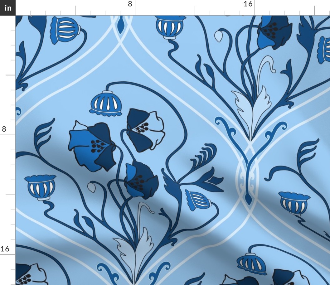 Art Nouveau Poppies - Classic Blue