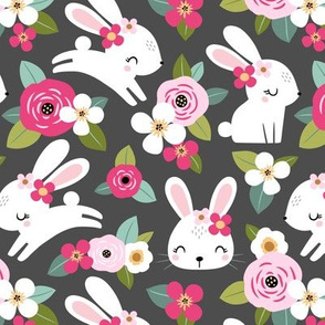 Floral Bunny / Dark Grey
