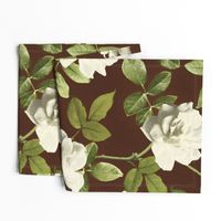 Vintage Pale Cream Roses on Brown - large