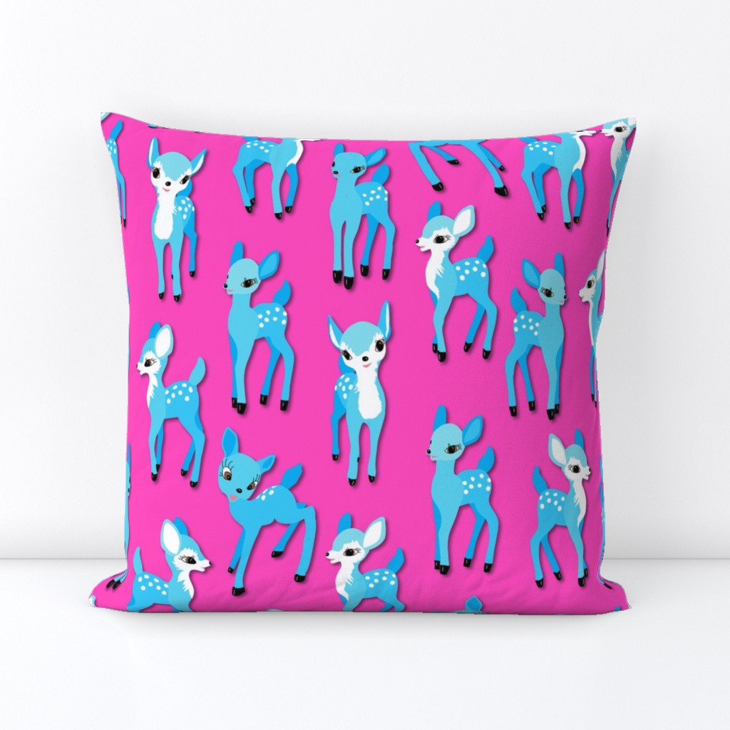 Vintage Kitsch Blue Fawns on Pink