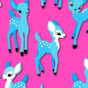 Vintage Kitsch Blue Fawns on Pink