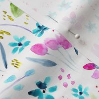 Whimsical meadow in pink and blue ★ watercolor florals for modern nursery, baby girl