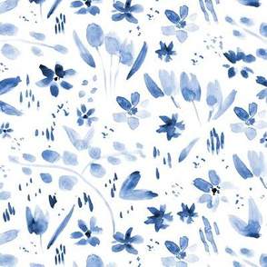Whimsical blue meadow ★ watercolor painted flowers for modern nursery