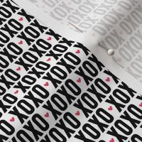 XSM xoxo black and white + red hearts UPPERcase