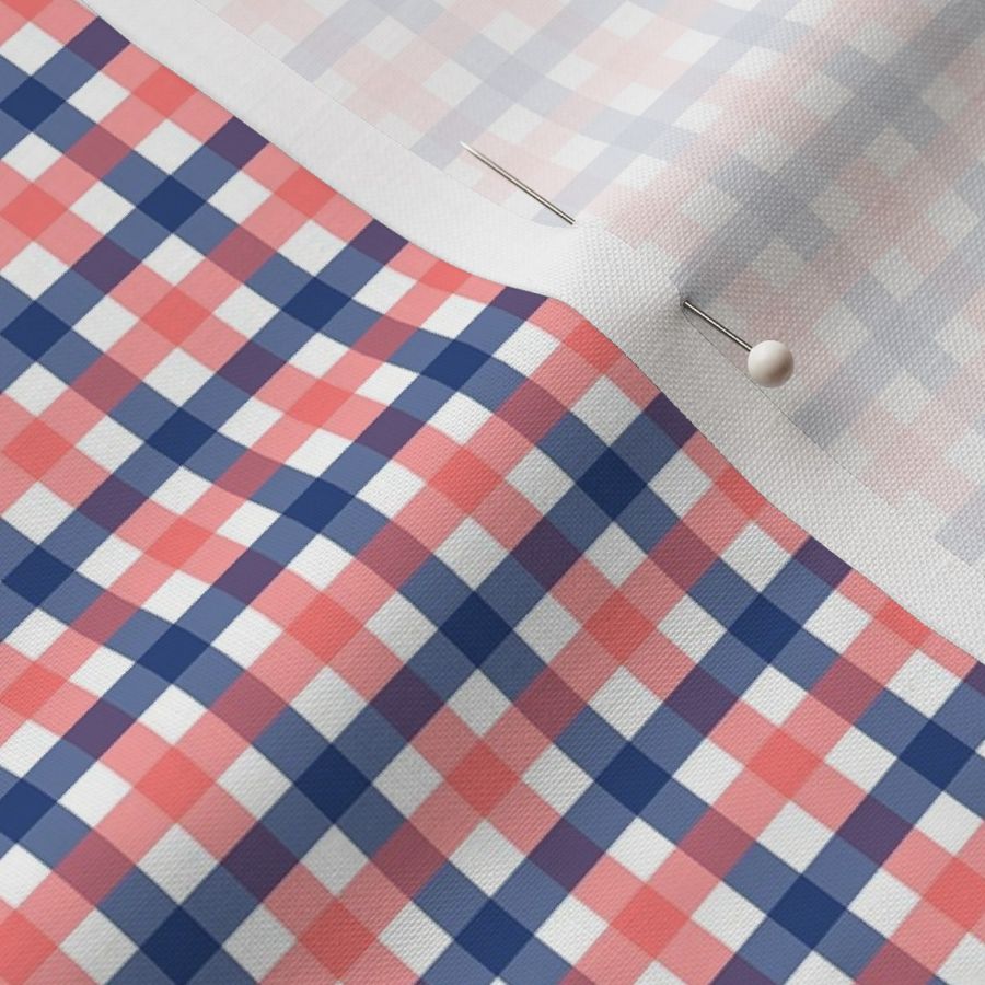 Tiny Gingham - Navy and Coral Pink