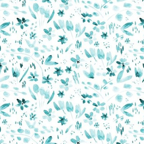 Emerald wildflowers - watercolor ditsy tidewater green florals - painted flowers