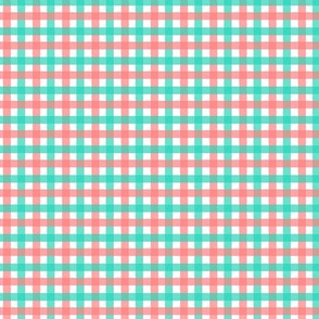 Tiny Gingham - Bright Coral and Mint