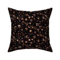 Bronze meadow flowers on black for modern neutral boho home decor, nursery