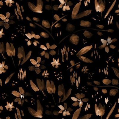 Bronze meadow flowers on black for modern neutral boho home decor, nursery