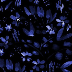 Blue meadow florals at midnight