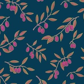 Tuscan Olive Chintz in Hot Pink on Deep Blue, Medium