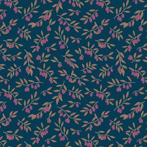 Tuscan Olive Chintz in Hot Pink on Deep Blue, Small