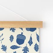 leaves and acorns in classic blue on natural