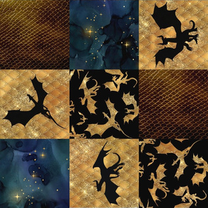Dragon Patchwork- blue and gold - rotated