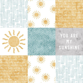 You are my sunshine wholecloth - suns patchwork -  grey, blue, and gold - LAD20