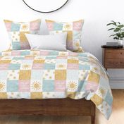 You are my sunshine wholecloth - suns patchwork - pink and gold - LAD20