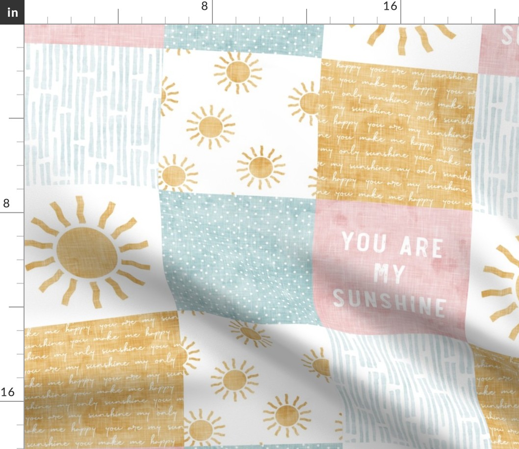 You are my sunshine wholecloth - suns patchwork - pink and gold - LAD20