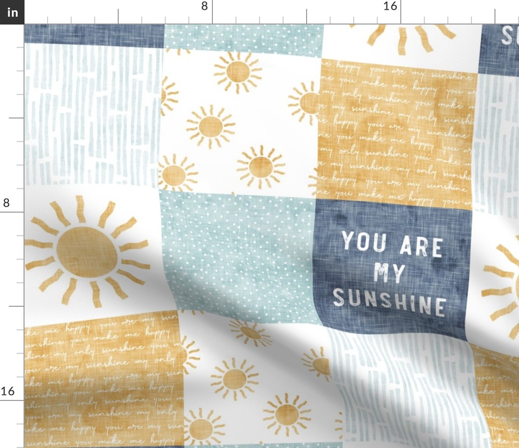 You are my sunshine wholecloth - suns patchwork -  blue and gold - LAD20
