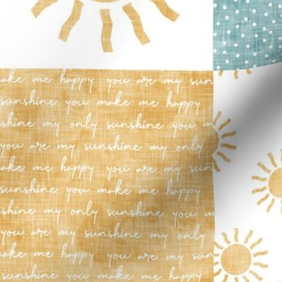 You are my sunshine wholecloth - suns patchwork -  face - grey, blue, and gold  - LAD20