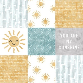 You are my sunshine wholecloth - suns patchwork -  face - grey, blue, and gold  - LAD20