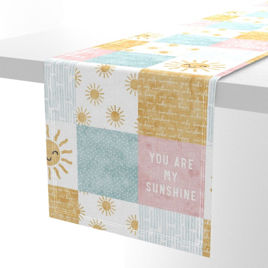 You are my sunshine wholecloth - suns patchwork - face - pink and gold - LAD20