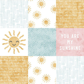 You are my sunshine wholecloth - suns patchwork - face - pink and gold - LAD20